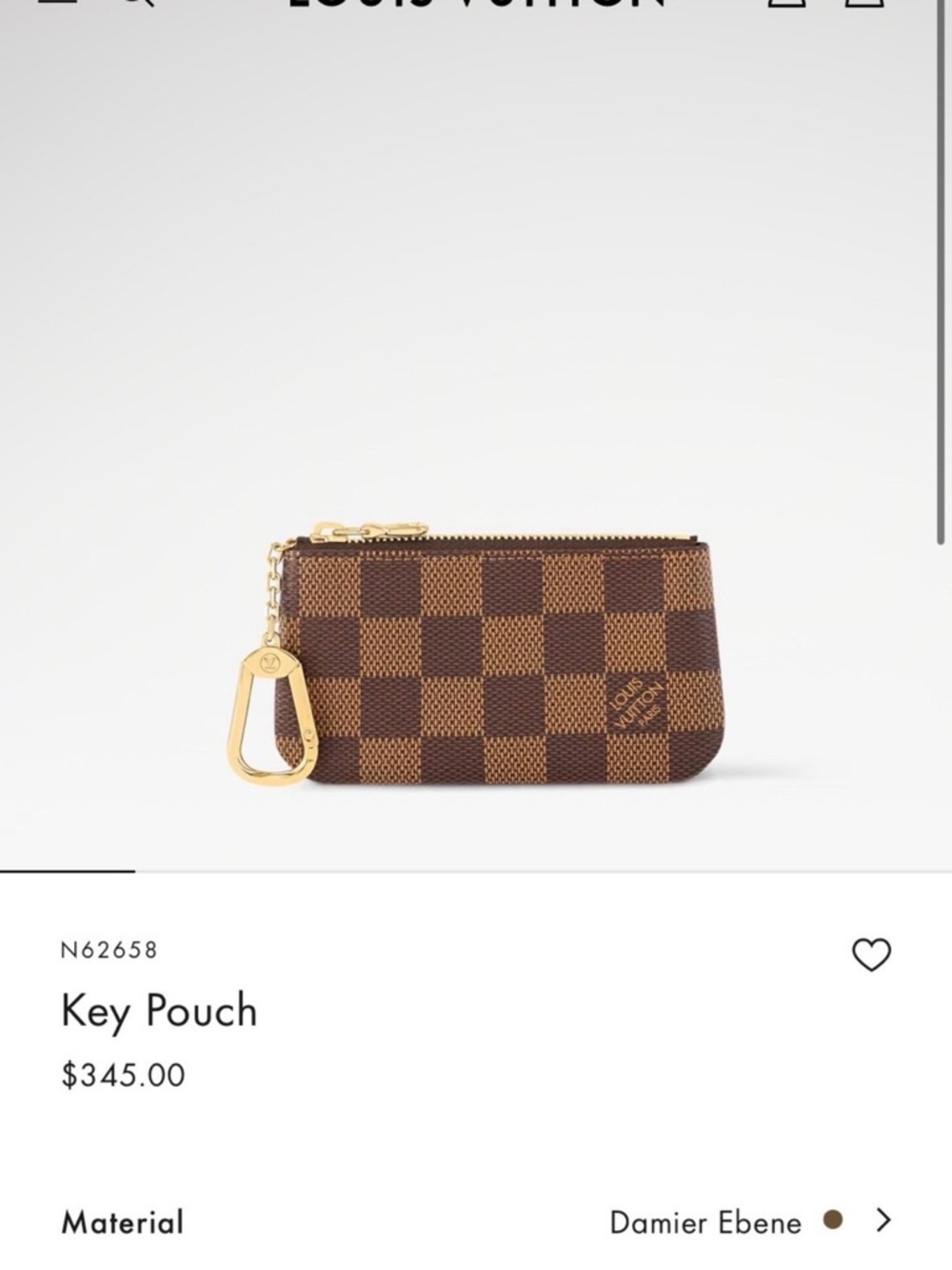 Louis Vuitton Damier Ebene Checker Key Pouch with Gold Hardware